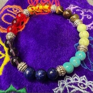 Chakra Silver Spacer Handmade Stretchy Bracelet NWT